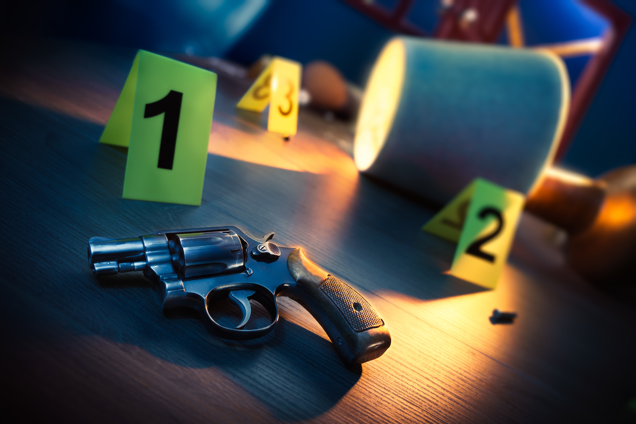 Crime Scene with Gun & Markers on the Floor | Criminal Attorney in Los Angeles​​​​ | Wegman & Levin